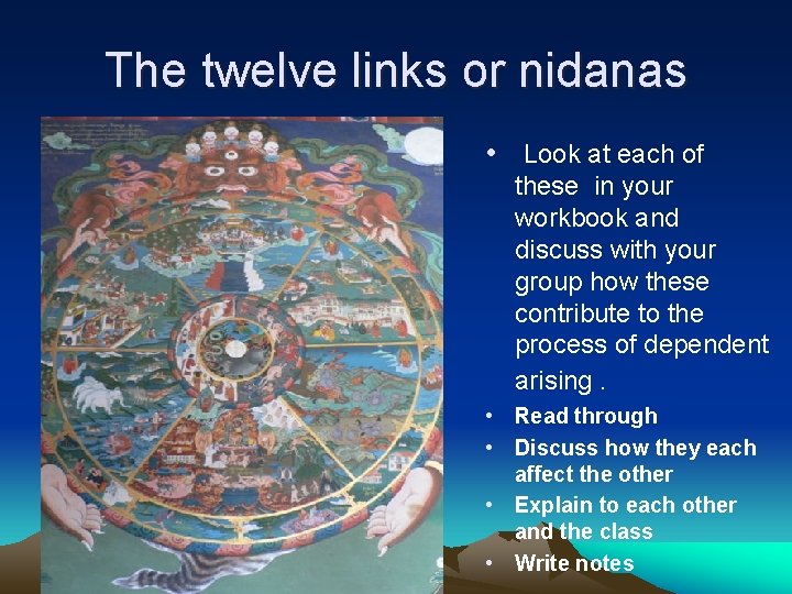 The twelve links or nidanas • Look at each of these in your workbook