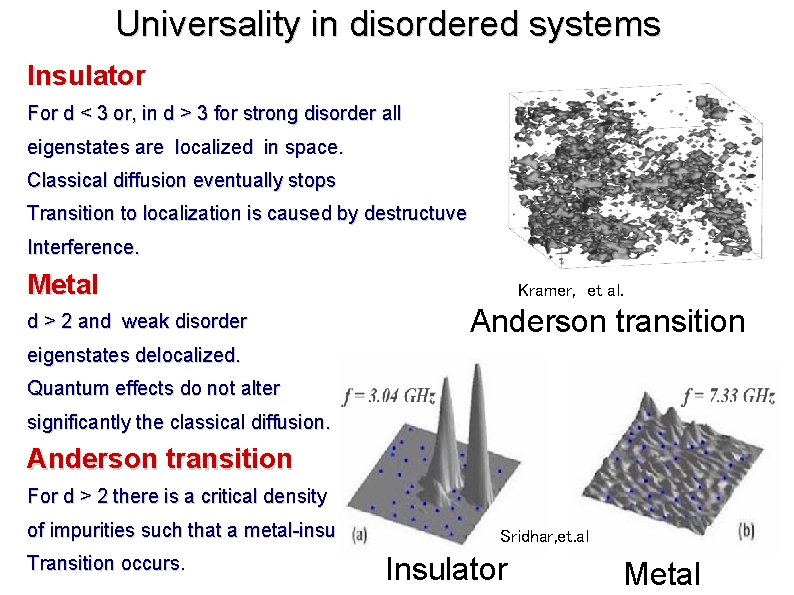 Universality in disordered systems Insulator For d < 3 or, in d > 3