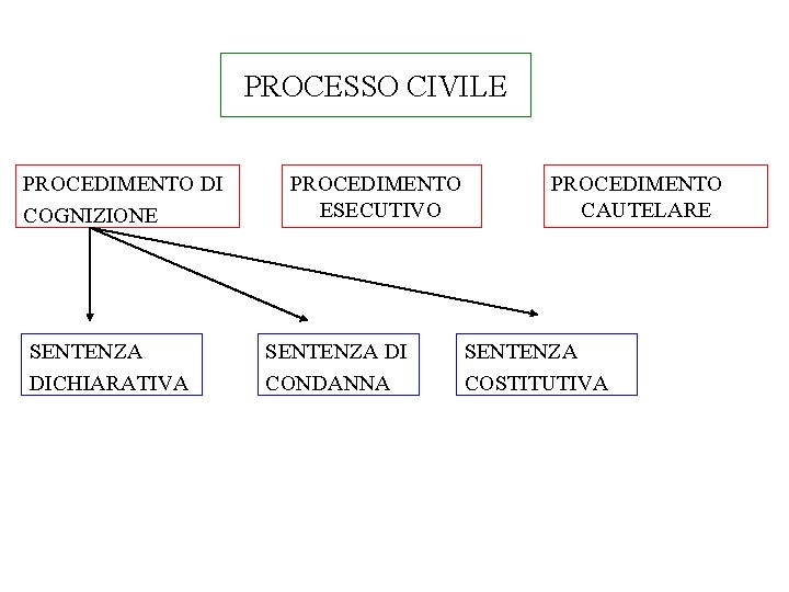 PROCESSO CIVILE PROCEDIMENTO DI COGNIZIONE SENTENZA DICHIARATIVA PROCEDIMENTO ESECUTIVO SENTENZA DI CONDANNA PROCEDIMENTO CAUTELARE