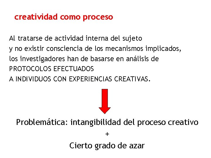 creatividad como proceso Al tratarse de actividad interna del sujeto y no existir consciencia