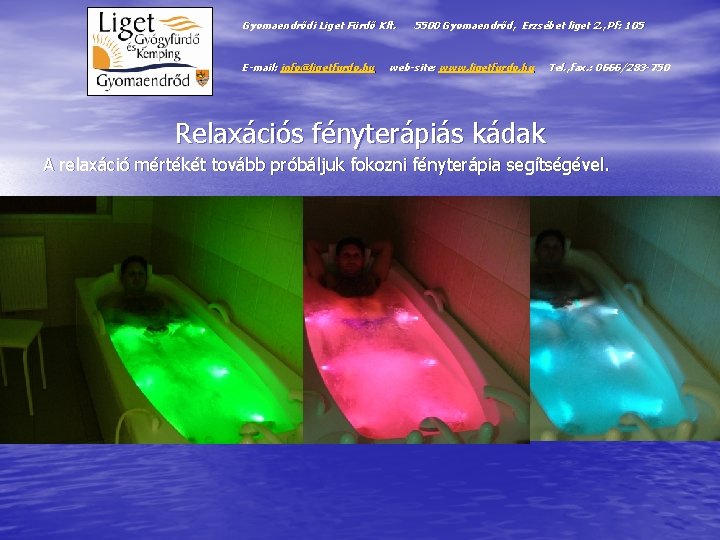 Gyomaendrődi Liget Fürdő Kft. E-mail: info@ligetfurdo. hu 5500 Gyomaendrőd, Erzsébet liget 2. , Pf: