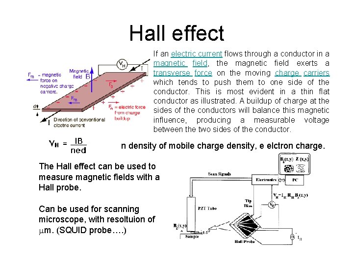 Hall effect If an electric current flows through a conductor in a magnetic field,