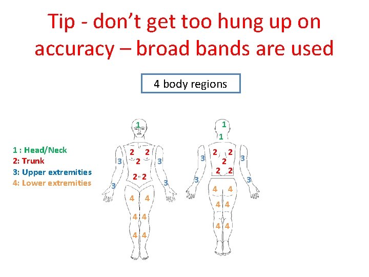 Tip - don’t get too hung up on accuracy – broad bands are used