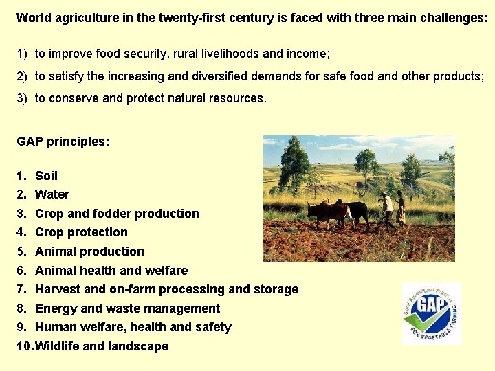 World agriculture in the twenty-first century is faced with three main challenges: 1) to