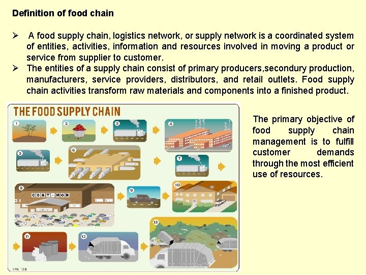 Definition of food chain Ø A food supply chain, logistics network, or supply network