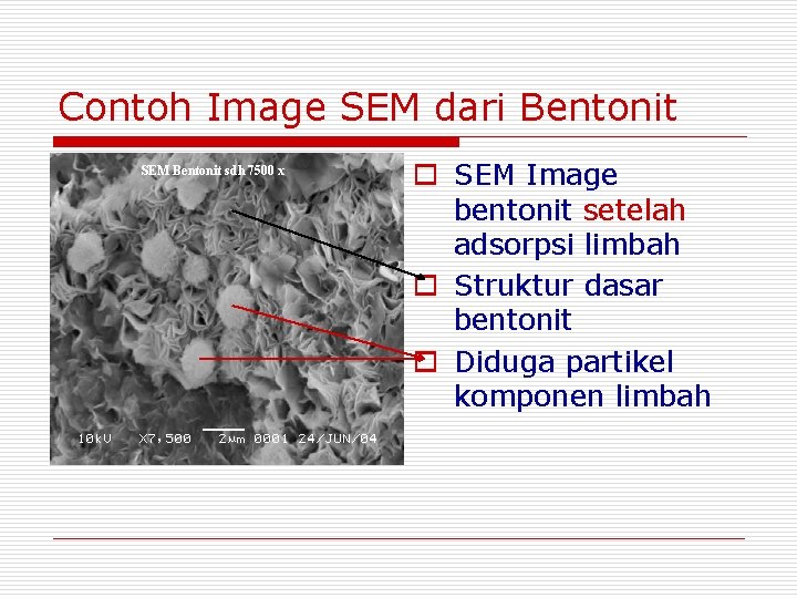 Contoh Image SEM dari Bentonit SEM Bentonit sdh 7500 x o SEM Image bentonit Contoh Image SEM dari Bentonit SEM Bentonit sdh 7500 x o SEM Image bentonit
