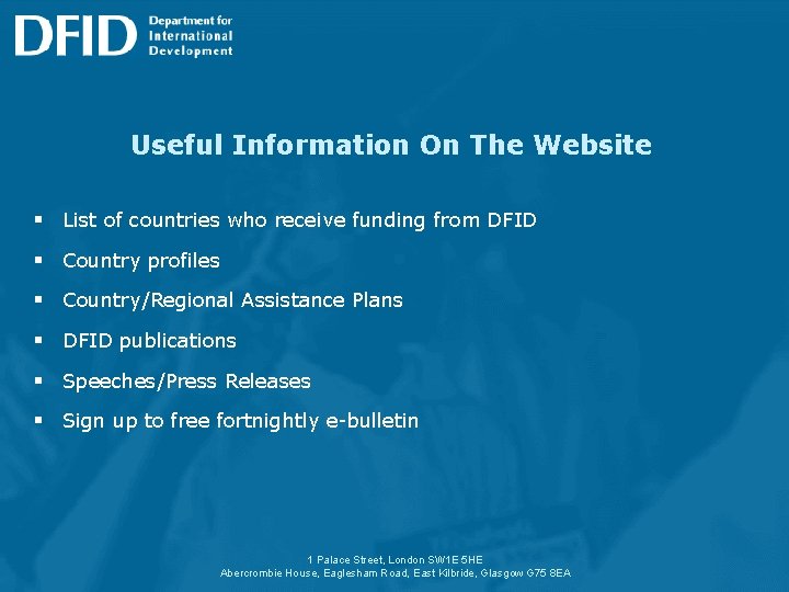 Useful Information On The Website § List of countries who receive funding from DFID