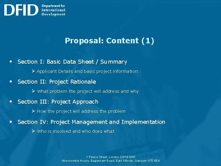 Proposal: Content (1) § Section I: Basic Data Sheet / Summary Ø Applicant Details
