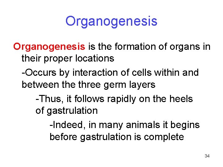 Organogenesis is the formation of organs in their proper locations -Occurs by interaction of