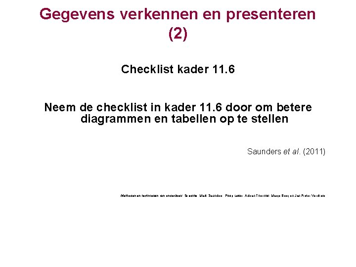 Gegevens verkennen en presenteren (2) Checklist kader 11. 6 Neem de checklist in kader