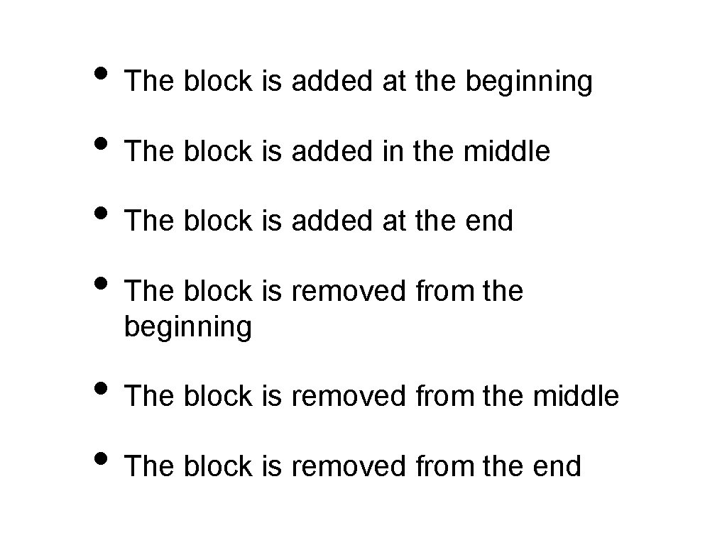  • The block is added at the beginning • The block is added
