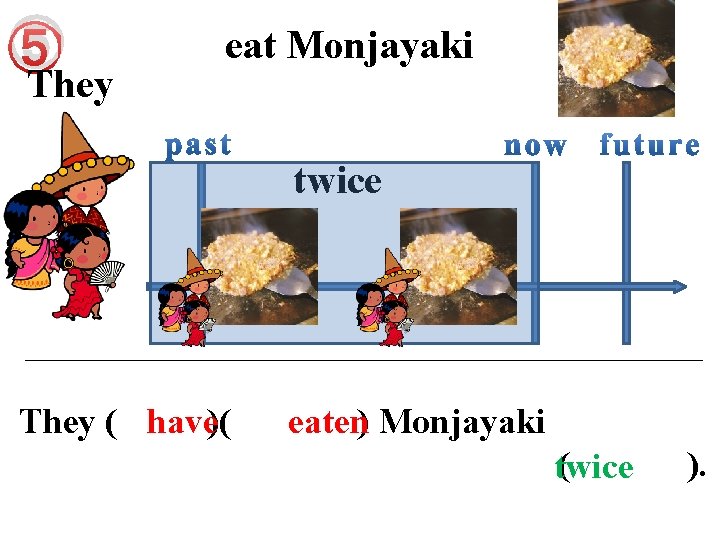 ⑤ They eat Monjayaki twice They ( have)( eaten) Monjayaki ( twice ). 