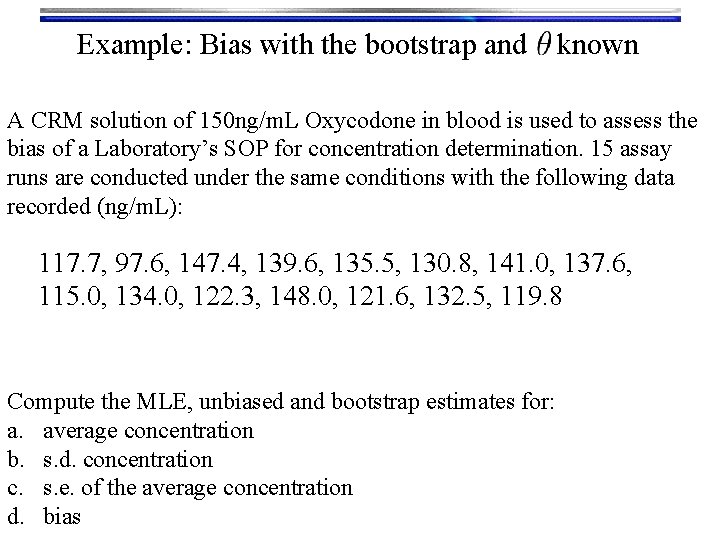 Example: Bias with the bootstrap and known A CRM solution of 150 ng/m. L