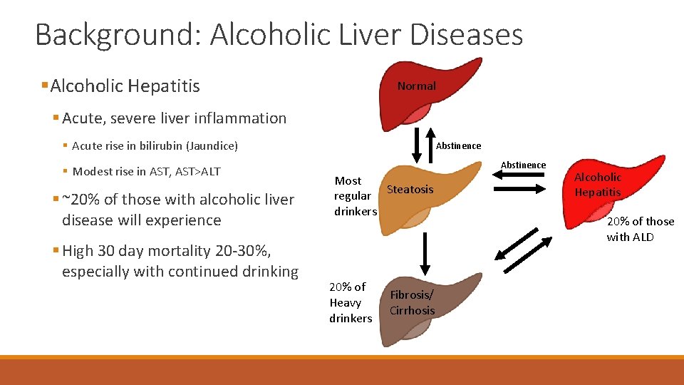 Background: Alcoholic Liver Diseases §Alcoholic Hepatitis Normal § Acute, severe liver inflammation § Acute