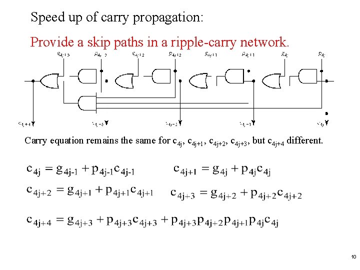 Speed up of carry propagation: Provide a skip paths in a ripple-carry network. Carry