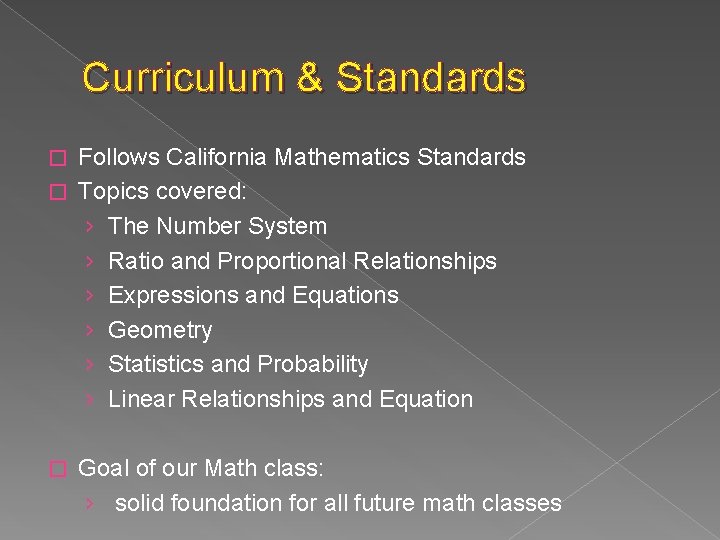 Back to School Night Math 7 Thank you