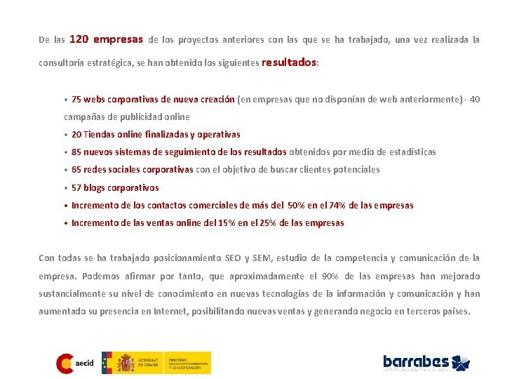 De las 120 empresas de los proyectos anteriores con las que se ha trabajado,