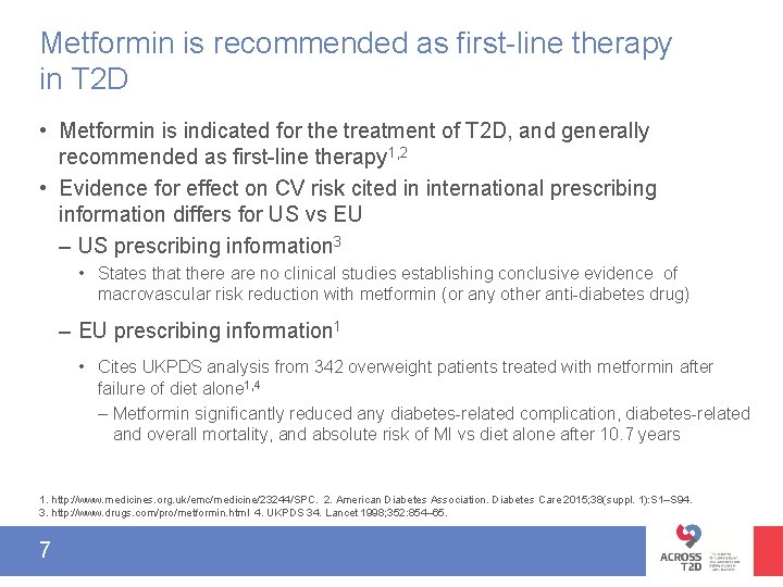 Metformin is recommended as first-line therapy in T 2 D • Metformin is indicated