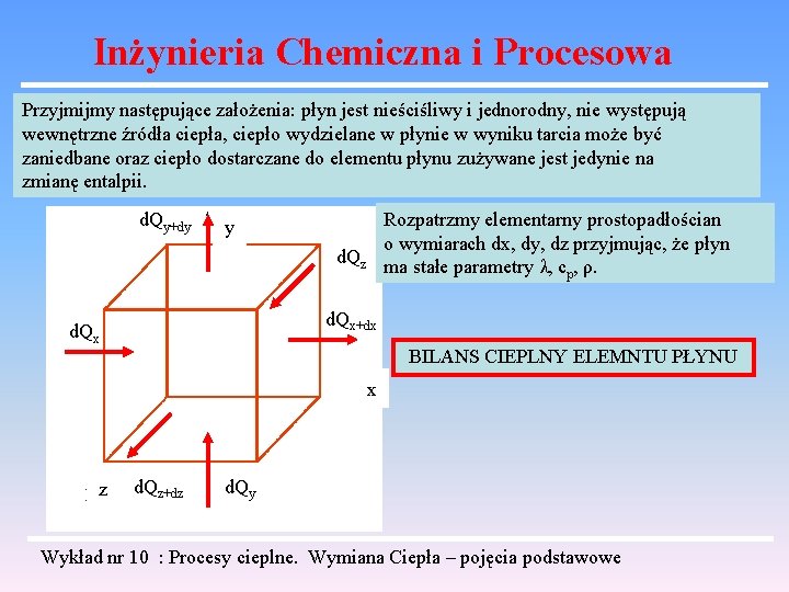 Inżynieria Chemiczna i Procesowa Przyjmijmy następujące założenia: płyn jest nieściśliwy i jednorodny, nie występują