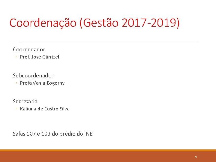 Coordenação (Gestão 2017 -2019) Coordenador ◦ Prof. José Güntzel Subcoordenador ◦ Profa Vania Bogorny