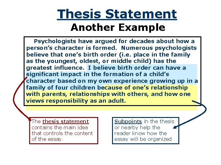 Thesis Statement Another Example Psychologists have argued for decades about how a person’s character