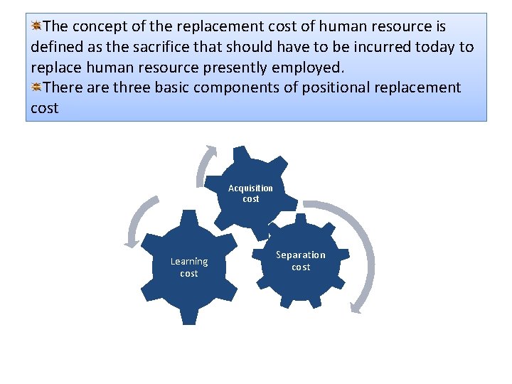 The concept of the replacement cost of human resource is defined as the sacrifice