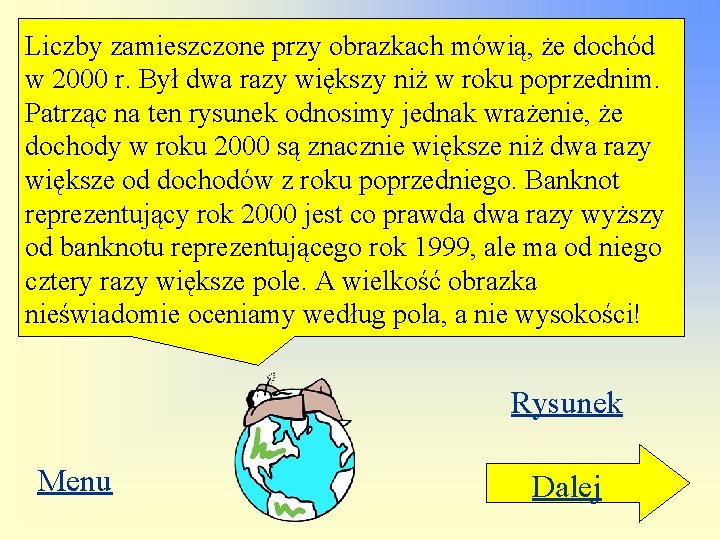 Liczby zamieszczone przy obrazkach mówią, że dochód w 2000 r. Był dwa razy większy