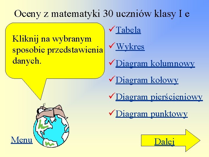 Oceny z matematyki 30 uczniów klasy I e üTabela Kliknij na wybranym sposobie przedstawienia