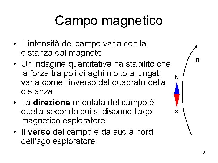 Campo magnetico • L’intensità del campo varia con la distanza dal magnete • Un’indagine