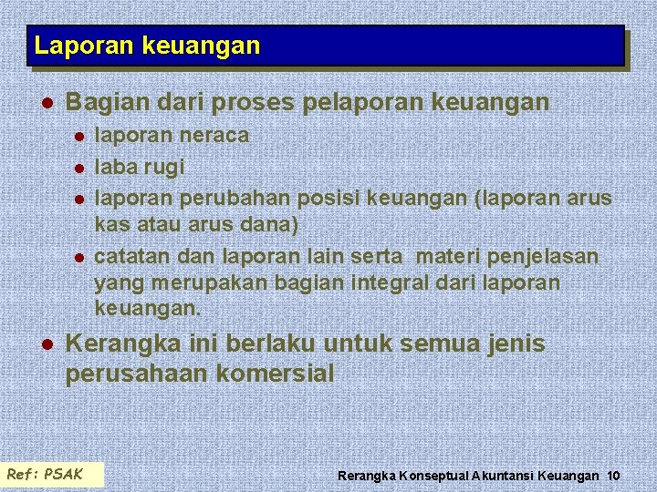 Laporan keuangan l Bagian dari proses pelaporan keuangan l l laporan neraca laba rugi