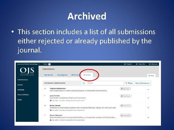Archived • This section includes a list of all submissions either rejected or already