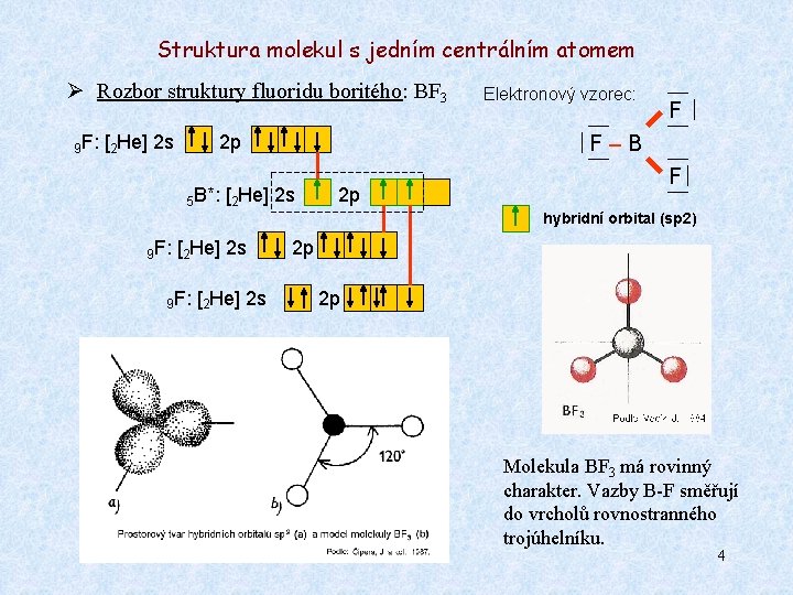 Struktura molekul s jedním centrálním atomem Ø Rozbor struktury fluoridu boritého: BF 3 9 Struktura molekul s jedním centrálním atomem Ø Rozbor struktury fluoridu boritého: BF 3 9