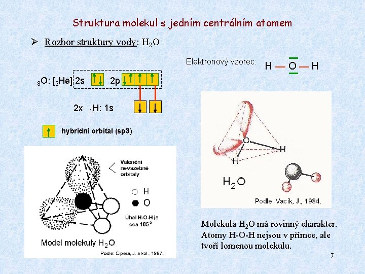 Struktura molekul s jedním centrálním atomem Ø Rozbor struktury vody: H 2 O Elektronový Struktura molekul s jedním centrálním atomem Ø Rozbor struktury vody: H 2 O Elektronový