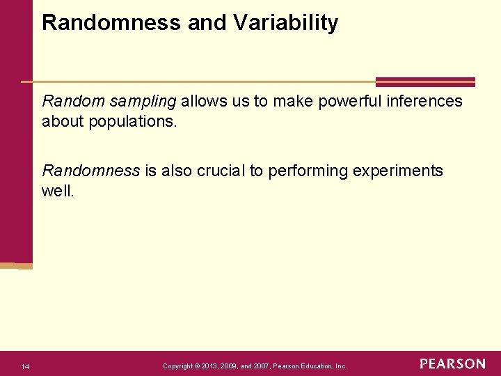 Randomness and Variability Random sampling allows us to make powerful inferences about populations. Randomness