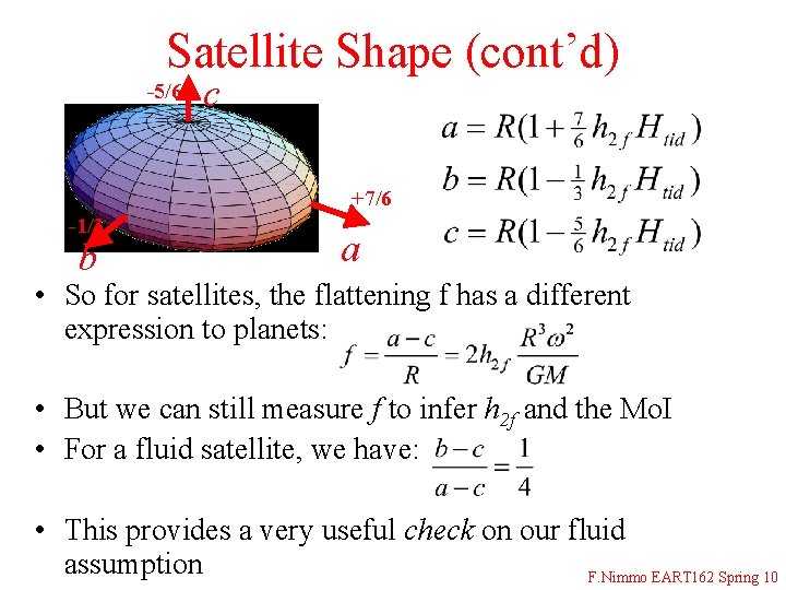 Satellite Shape (cont’d) -5/6 c +7/6 -1/3 b a • So for satellites, the