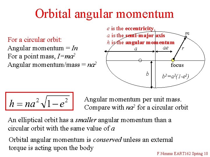 Orbital angular momentum For a circular orbit: Angular momentum = In For a point