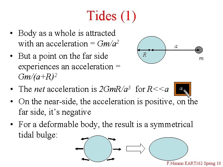 Tides (1) • Body as a whole is attracted with an acceleration = Gm/a