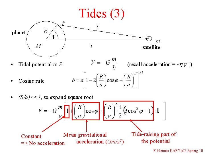 P R planet Tides (3) b j M a • Tidal potential at P