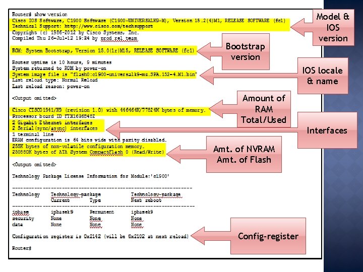 Bootstrap version Model & IOS version IOS locale & name Amount of RAM Total/Used