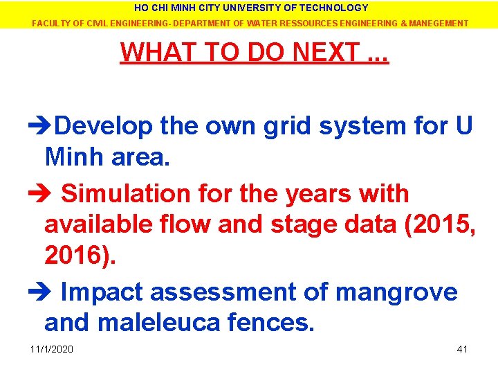 HO CHI MINH CITY UNIVERSITY OF TECHNOLOGY FACULTY OF CIVIL ENGINEERING- DEPARTMENT OF WATER