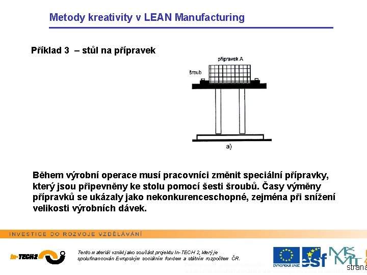 Metody kreativity v LEAN Manufacturing Příklad 3 – stůl na přípravek Během výrobní operace