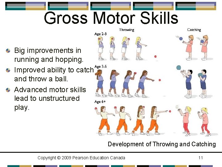Gross Motor Skills Big improvements in running and hopping. Improved ability to catch and