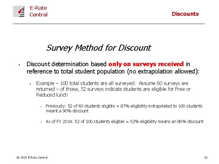 E-Rate Central Discounts Survey Method for Discount § Discount determination based only on surveys