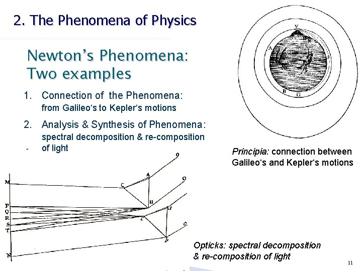 2. The Phenomena of Physics Newton’s Phenomena: Two examples 1. Connection of the Phenomena: