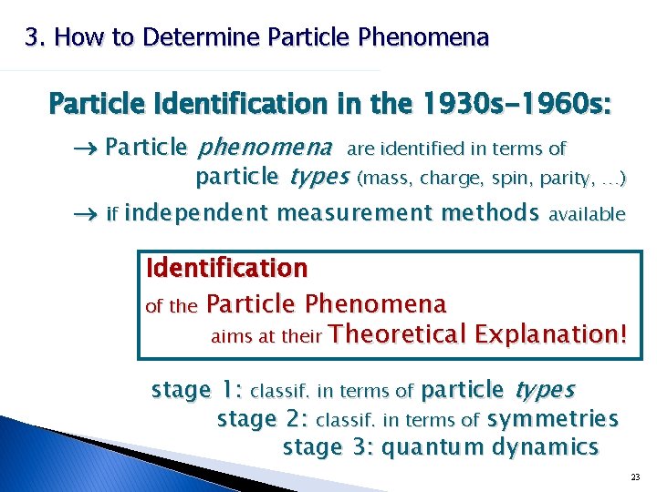 3. How to Determine Particle Phenomena Particle Identification in the 1930 s-1960 s: Particle