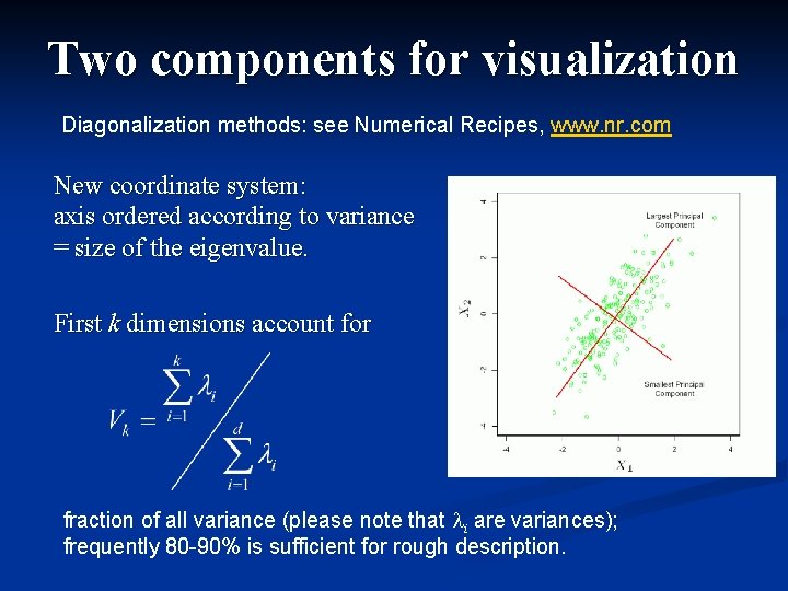 Two components for visualization Diagonalization methods: see Numerical Recipes, www. nr. com New coordinate