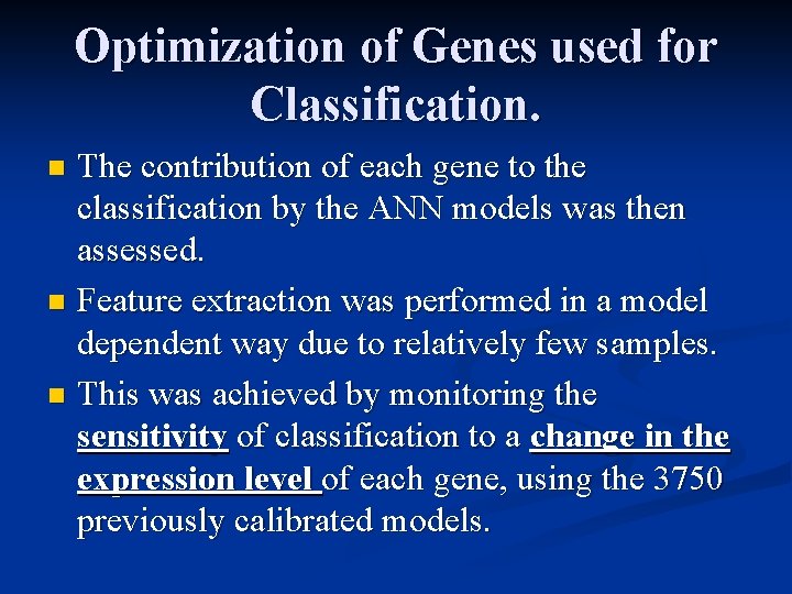 Optimization of Genes used for Classification. The contribution of each gene to the classification