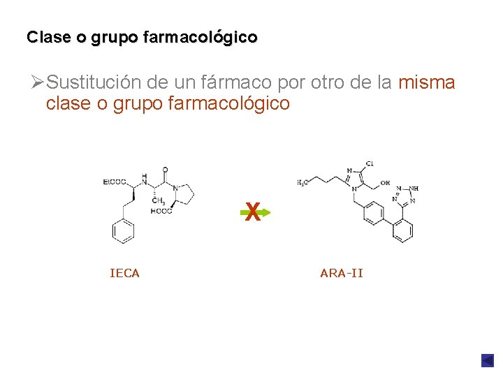 Clase o grupo farmacológico ØSustitución de un fármaco por otro de la misma clase