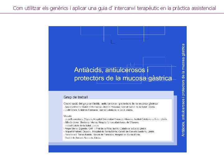 Com utilitzar els genèrics i aplicar una guia d’ intercanvi terapèutic en la pràctica