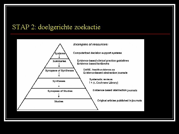 STAP 2: doelgerichte zoekactie Systems Syopses Syntheses Studies 